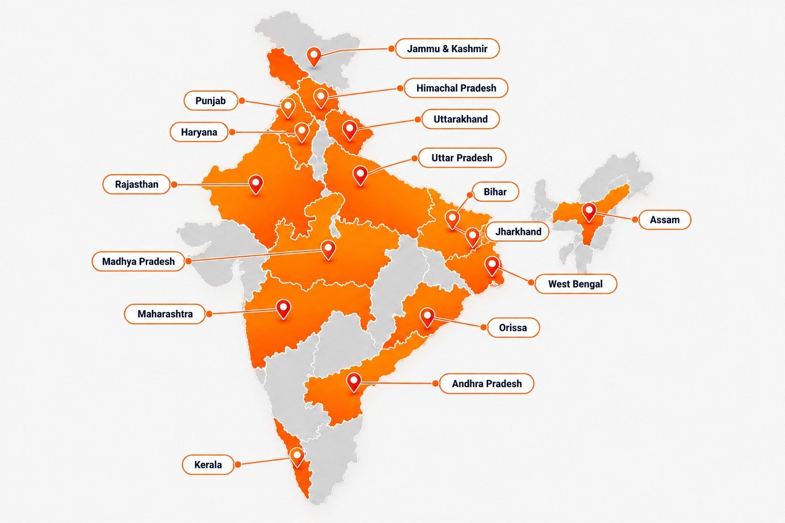 Map of India showing Plaza Cables' state-wise network presence